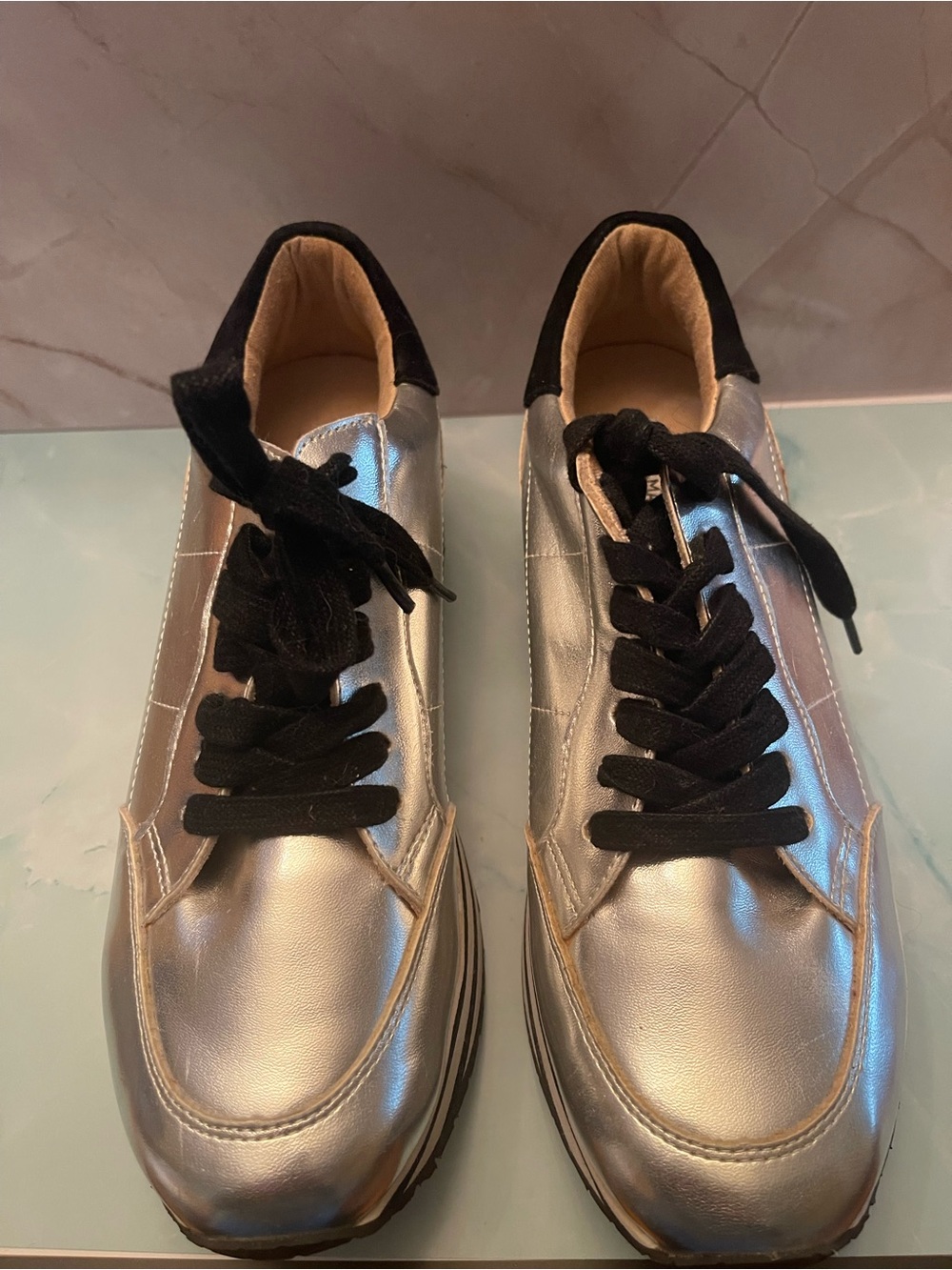 Steve Madden women's Silver Platform Lace-Up Sneakers